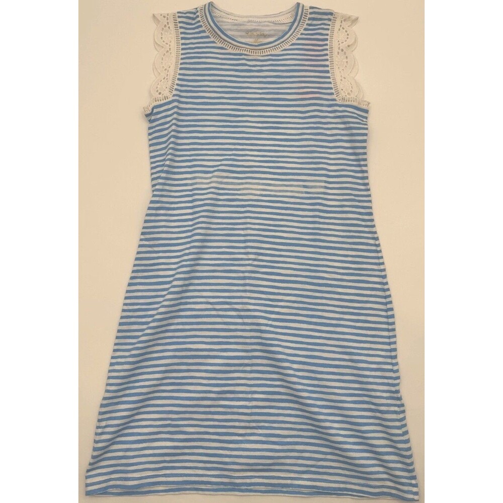 Lilly Pulitzer Agee Dress Women XXS White/Blue Striped Lace Sleeves Preppy